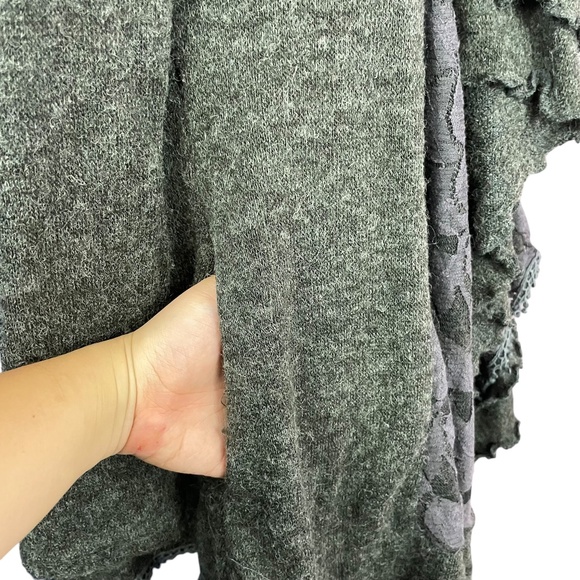 Ryu Lace Ruffle Cardigan M Pockets Waterfall V-Neck Shawl Collar Longline Long - Picture 8 of 13